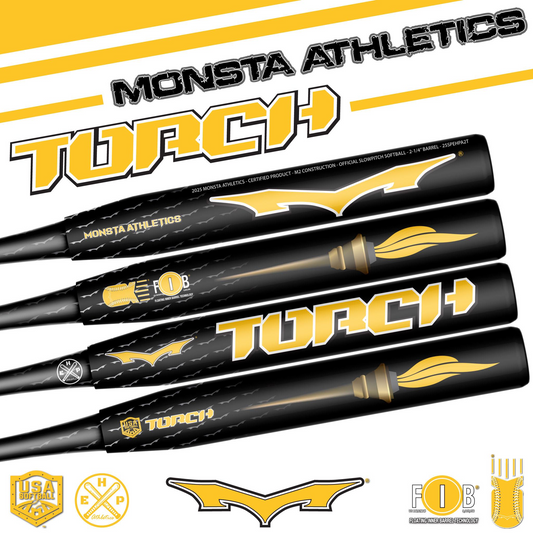 MONSTA Black w/Gold Foil Graphics TORCH M2 Stiff Handle 25oz. ASA Softball Bat