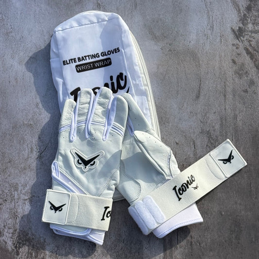 Iconic Elite Batting Gloves w/Wrist Wrap - White/Black (YOUTH)