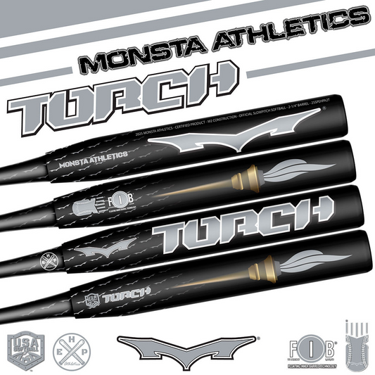 MONSTA Black w/Chrome Foil Graphics TORCH M2 25oz. ASA Softball Bat