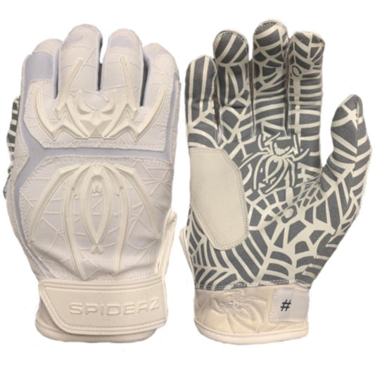 SPIDERZ HYBRID YOUTH BATTING GLOVES - WHITE/WHITE