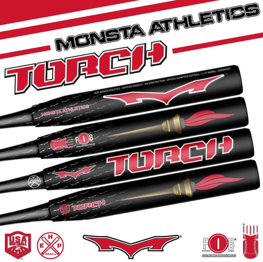 MONSTA Black w/Red Foil Graphics TORCH M2 Stiff Handle 25oz. ASA Softball Bat