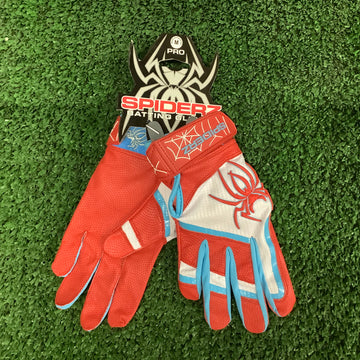 2023 Spiderz PRO Batting Gloves - White/Red/Columbia Blue