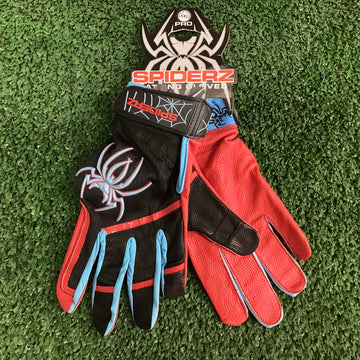 2023 Spiderz PRO Batting Gloves - Black/Red/Columbia Blue
