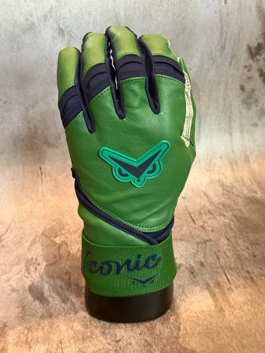 Iconic Elite Batting Gloves w/Wrist Wrap - Green/Navy (ADULT)