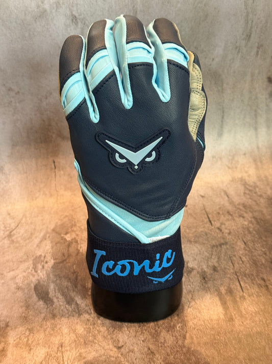 Iconic Elite Batting Gloves w/Wrist Wrap - Navy/Columbia (ADULT)
