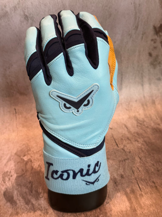 Iconic Elite Batting Gloves w/Wrist Wrap - Columbia/Navy (ADULT)