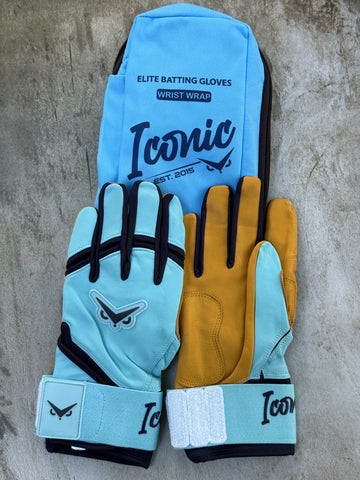 Iconic Elite Batting Gloves w/Wrist Wrap - Columbia/Navy (ADULT)