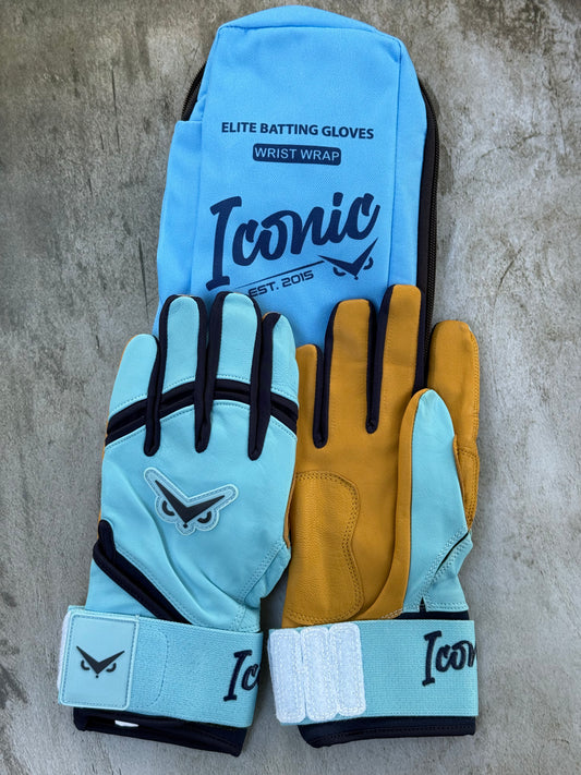 Iconic Elite Batting Gloves w/Wrist Wrap - Columbia/Navy (ADULT)