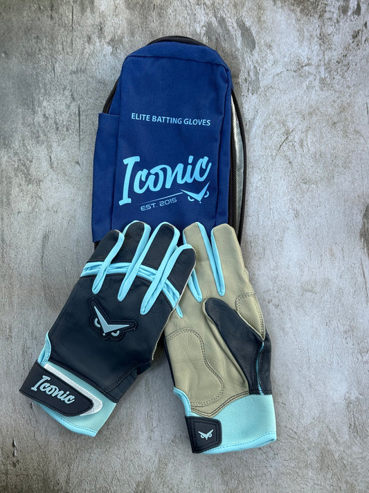 Iconic Elite Batting Gloves - Navy/Columbia (ADULT)