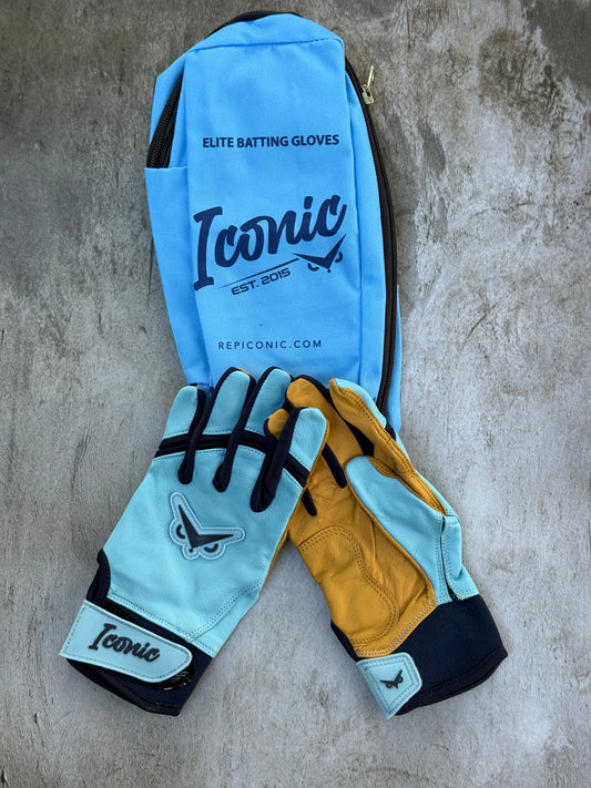 Iconic Elite Batting Gloves - Columbia/Navy (ADULT)