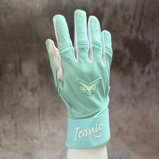 Iconic Elite Batting Gloves w/Wrist Wrap - Mint/White (ADULT)