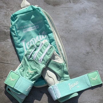 Iconic Elite Batting Gloves w/Wrist Wrap - Mint/White (YOUTH)