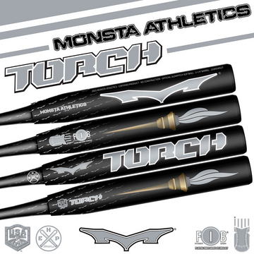 MONSTA Black w/Chrome Foil Graphics TORCH M2 25oz. ASA Softball Bat
