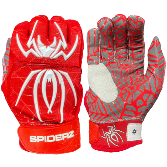 SPIDERZ HYBRID Adult Batting Glove - Red/White 2022