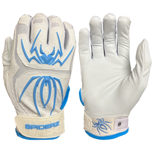 2022 Spiderz ENDITE Batting Gloves - White/Columbia Blue