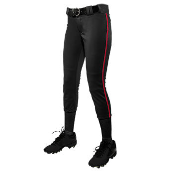Champro- Girls/Womens Fastpitch Pants- Black/Red stripe
