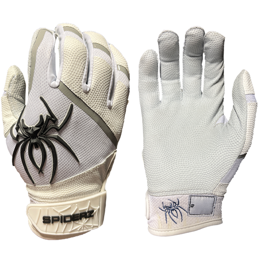 2023 Spiderz PRO Batting Gloves - White/Black/Silver