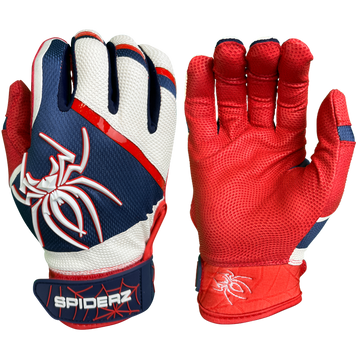 2023 Spiderz PRO Batting Gloves - White/Red/Navy Blue