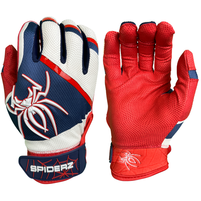 2023 Spiderz PRO Batting Gloves - White/Red/Navy Blue