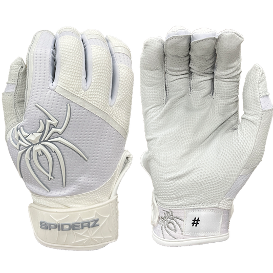 2023 Spiderz PRO Batting Gloves - White/Silver LTE "Ice"
