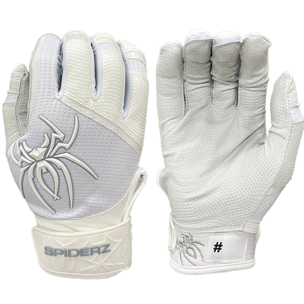 2023 Spiderz PRO Batting Gloves White/Silver LTE "Ice" Iconic Apparel
