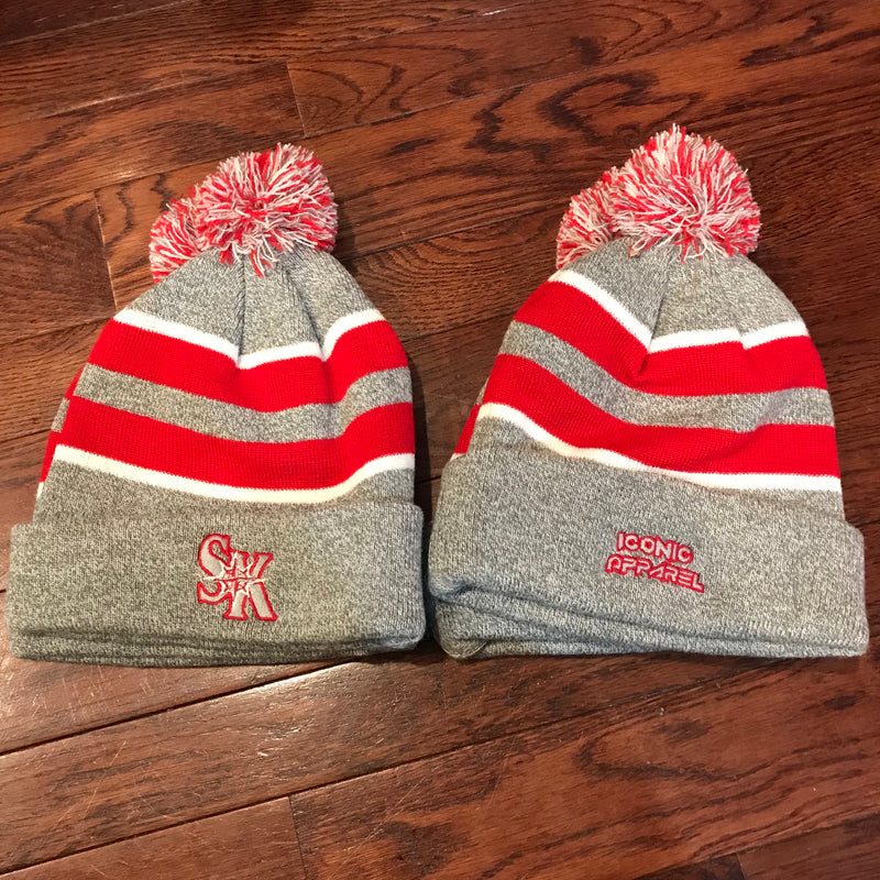 Swiing Kiingz/Iconic Pom Pom Beanie - Red/Silver/White