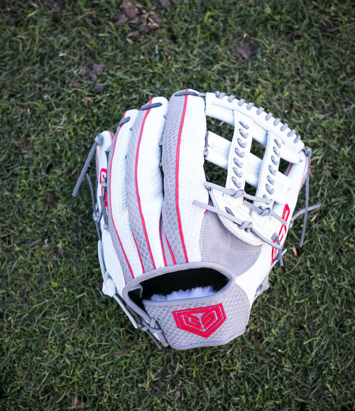 GS Sports Pro Series 13" Laced Dual Post Ball Glove - White/Grey/Red