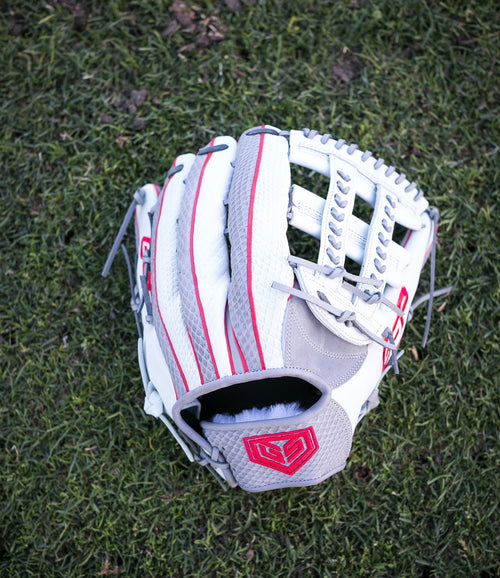 GS Sports Pro Series 13" Laced Dual Post Ball Glove - White/Grey/Red