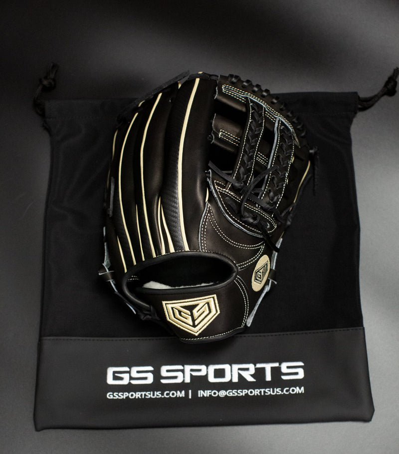 GS Sports Pro Series 13" and 12.5" Laced H Web Ball Glove - Black with Carbon Fiber and Gold